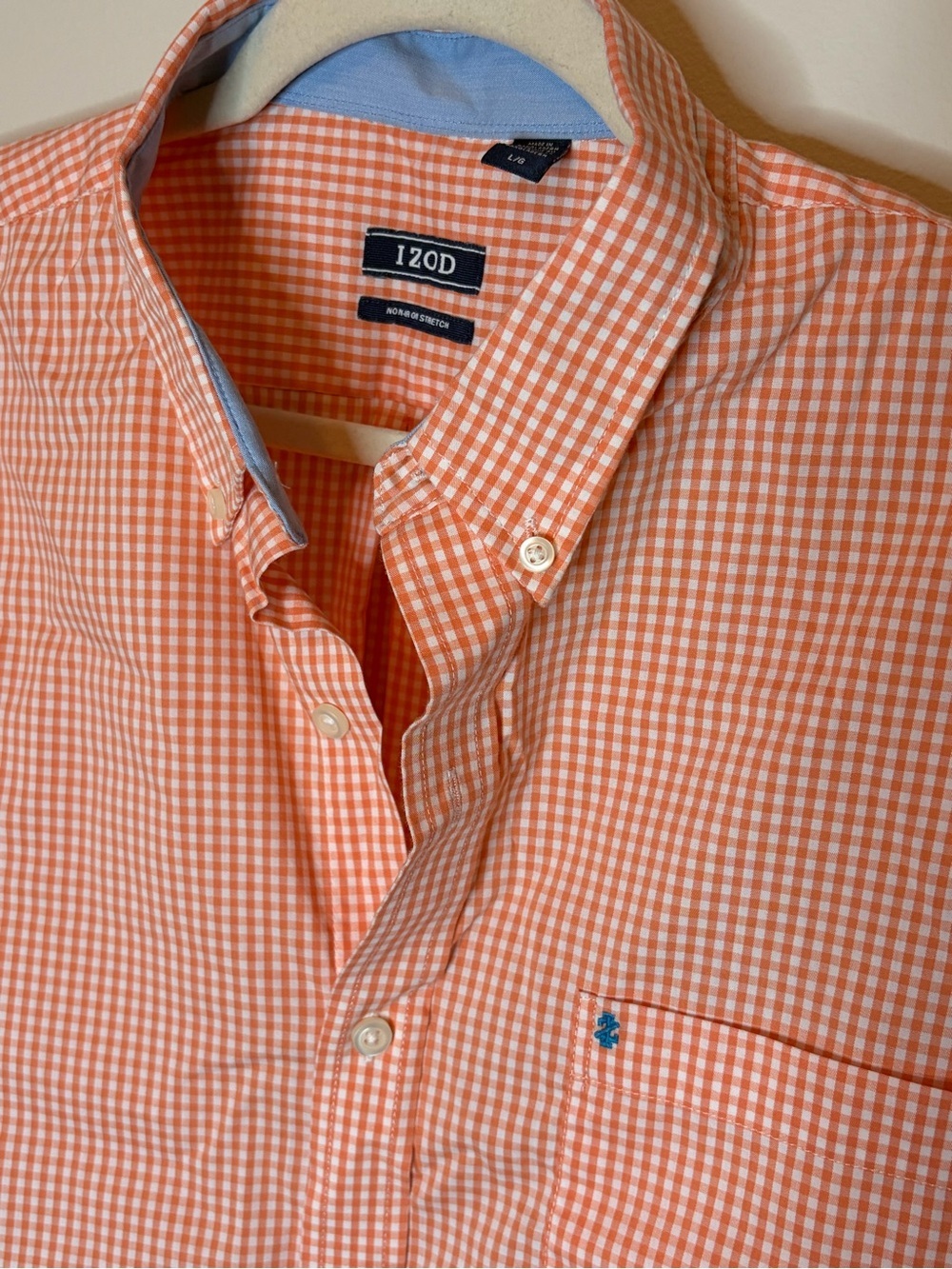 IZOD Orange & White Gingham Non-Iron Stretch Shirt Large - Picture 2 of 7
